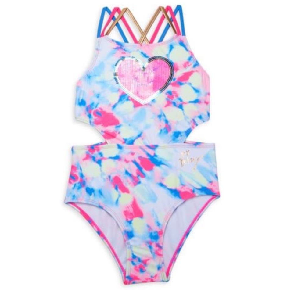 Girl's Sequin Heart One-Piece Swimsuit: Size M (10)
